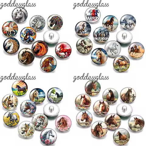 Handsome Running Horse Freedom 10pcs Round photo glass cabochon Accessories 12mm/18mm snap buttons f