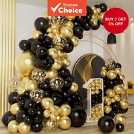 109pcs/set Black Gold Balloons Set Metallic Silver and Gold Confetti Balloons for Anniversary Weddin