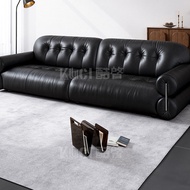 Leather 2 Retro French Sofa Big Black Cow Antique Style Black Top Layer Cowhide Black Sugar Cloud Li