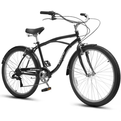 26 Men's 7-Speed Steel Hybrid City Bike with Rear V-Brakes - Comfortable Adult Commuter