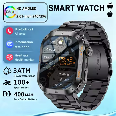 2026 new Military Smartwatch Men Flashlight Compass IP68 Waterproof Outdoor Sport Tracker HD Bluetoo