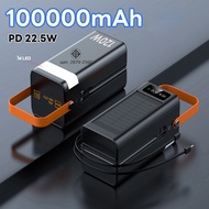 Solar powerbank ความจุ 100000mAh ของแท้ 100% พาวเวอร์แบงค์ แบตสำรอง รองรับชาร์จเร็ว ชาร์จเร็ว Quick 