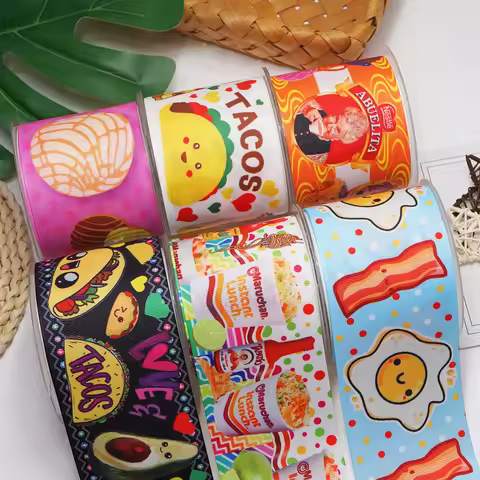 5 Yards75mm Mexican Sweets Food Bread Candy Grosgrain Ribbon For Hair Bows DIY Crafts Handmade Acces