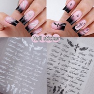 Angel Wings Black White Y2K Nail Sticker Decals Letter Words Stickers 3D Art DIY Decorative Manicure