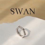 SWAN - Hexagon Baguette Ring แหวนเงินแท้ หกเหลี่ยม ฝังเพชรคิวบิกเซอร์โคเนีย