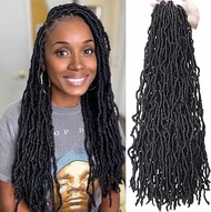 9Packs Nu Locs Crochet Hair Braids Long Soft Locs 24inch Crochet Hair Pre-looped Goddess locs Curly wave Synthetic Hair for Black Women (24, 1b)