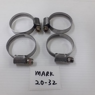 (2pcs MARK 20-32) (20mm~32mm Range) Worm Type Stainless Steel Hose Pipe Clamp Clip / Kunci Pipe