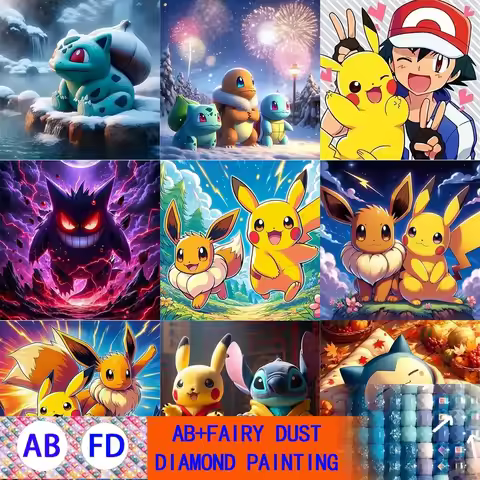 AB Fairy dust 2025 New Pokémon DIY Diamond Painting Kit Full Diamond Embroidery Mosaic Picture Home