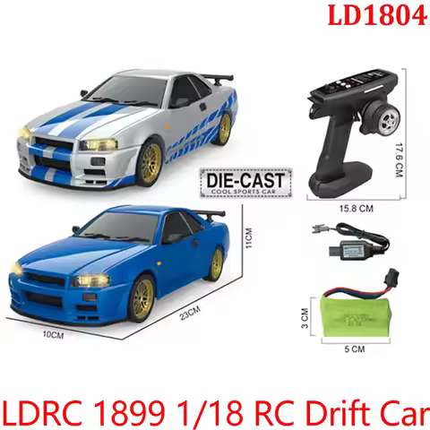 LDRC 1899 1/18 RC Drift Car LD1899 GTR Mode R34 2.4GHz RWD with Gyroscope on-Road Alloy Body Shell R