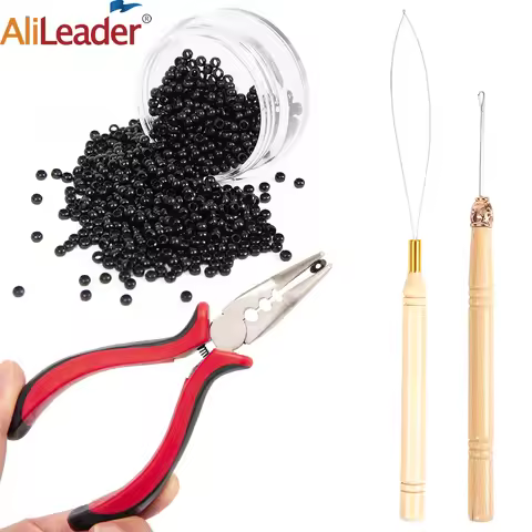 1000Pcs nano rings micro rings beads +1Pcs Pulling Needle+1Pc 3 Holes Hair Plier Micro Rings Beads H