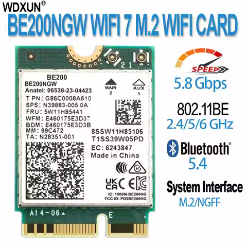 WiFi 7 BE200 200ngw Network Card Bluetooth 5.4 Tri Band 2.4G/5G/6GHz 8774Mbps BE200NGW M.2 Wireless 