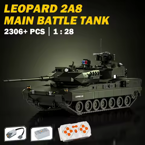MOC German Leopard 2A8 Modern Tank Model Building Blocks with Motor Kit WW2 Military Main Battle Tan