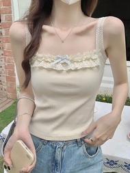 Áo Hai Dây Viền Ren Dáng Croptop Cho Nữ - Áo Hai Dây Bó Sát Phong Cách Coquette Dễ Phối Đồ