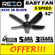 [FREE SHIPPING] Rezo 42 inch 5 Speed Remote Ceiling Fan AX42 Remote Control Baby Fan 5 ABS Blades