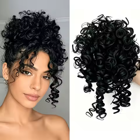 Short Wave Curly Elastic Drawstrin Hair Buns Ponytail Synthetic Messy Bun Chignon Extensions 8 Inch 