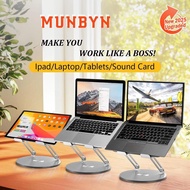 [MUNBYN 360° Rotating Laptop Stand]Adjustable Foldable Aluminum Laptop Stand, 2-in-1 Multifunctional