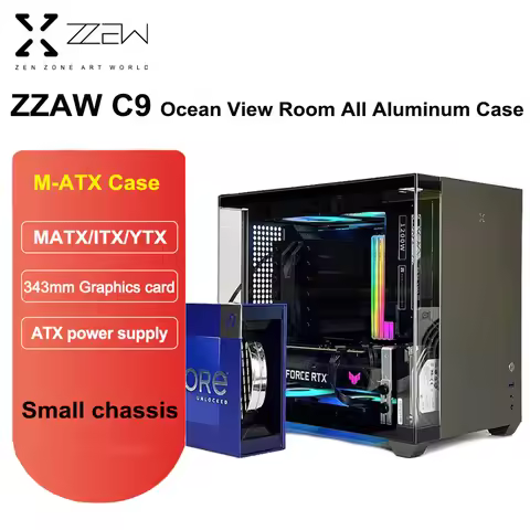 ZZAW C9 Seaview All Aluminum Case MATX/ITX/YTX Motherboard Back-insert ATX Power Supply Side Transpa