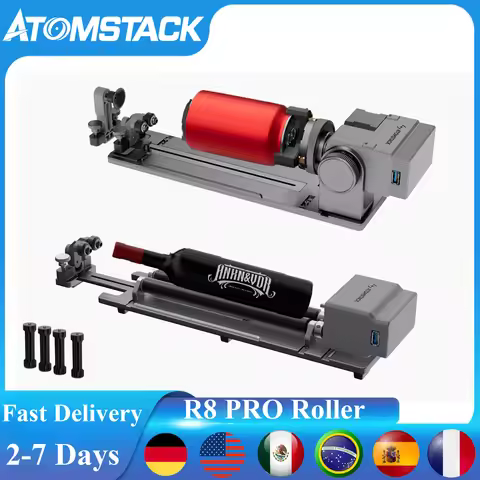 ​​ATOMSTACK R8 PRO Laser Rotary Roller Jaw Chuck for Engraving Cylindrical Objects Wine Glasses Base