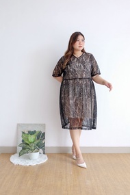 Hanbai Franda Dress Brokat Midi Jumbo | Dress Brukat Big Size - Black