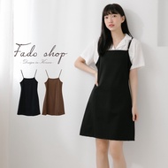 Fado shop|Plain Side Slit Thin Shoulder Short Dress 673B001 Black/Coffee