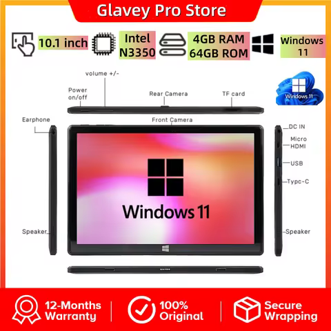 T10 Type-C 10.1 Inch Windows 11 Tablet Intel N3350 Quad Core CPU 4GB RAM 64GB ROM 1920 X 1200 IPS Du
