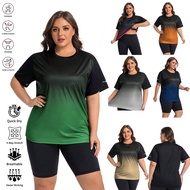 1pc Women's Plus Size Gradient Color Digital Print Loose Fit Casual Sports Short Sleeve T-Shirt, Sui