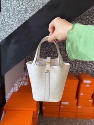 HERMES Picotin 14 奶油白金扣🤍 B stamp | 鴕鳥皮  超級迷你可愛😍少撞款 全新有單💰66000