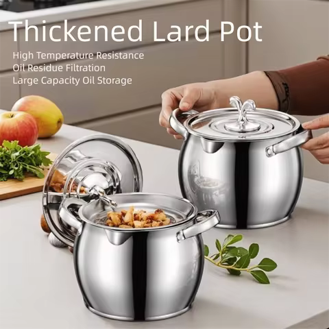 New 1.5/3.5L Oil Filter Pot Large Capacity Lard Strainer Filter tank Storage Container Stainless Ste