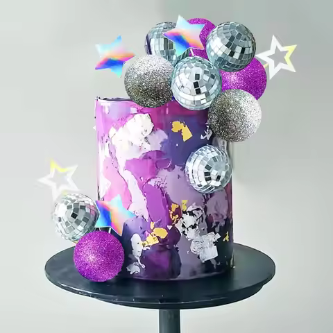 LaVenty Disco Ball Cake Topper Dancing Queen Cake Topper 80s Cake Decorations Silver Cake Balls Silv