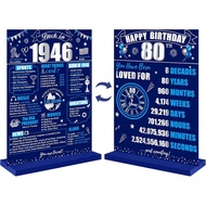 80th Birthday Decorations Back in 1946 Table Sign for Men, Blue Silver 80 Birthday Two-Sided Wooden 
