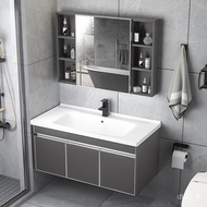 ‍🚢Light Luxury Stainless Steel Wall-Mounted Ceramic Basin Mirror Cabinet Combination All in One Set Wash Basin Bathroom