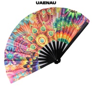 UAENAU Cool Reflective Fan Wedding Handheld Fan Party Pride Bamboo EDM Freaky Club Men Hand Stain Fa