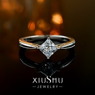 < Eternal Diamond Light > Temperament Princess Square Diamond Ring Gradient Arm Diamond Ball Edge 92
