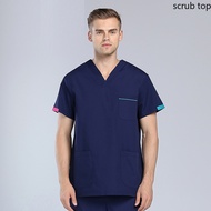 Plug Size Men Scrub Shirt Short Sleeve Doctor Workwear Color Blocking Medical Uniform V Neck Nursing