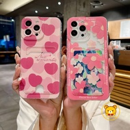 Compatible For OPPO Reno 10 Pro 5G 9 8 Pro Plus 7 5G 8T 5G 6 5G 6Z 5Z 5 6 Lite 5F Cute Girls Phone Case With Wallet Holder Card Pink Heart Simple Flowers Soft TPU Back Covers