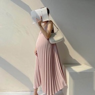 7Tpregnant women dress loose thin pleated Korean chiffon long strap plus size maternity dress