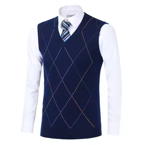Men Cashmere Wool Waist Spring Autumn Fashion Argyle Pattern Sweater Vest Male Sleeveless Knitwear P