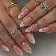 French Exquisite Bow Wearable nails nails Almond Phnom Penh Lines Manicure Wearable nails nails