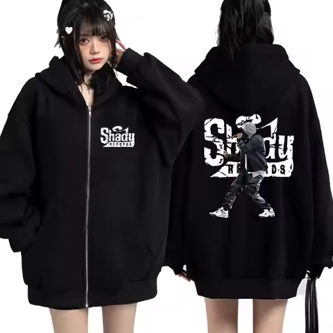 Rapper Eminem Slim Shady Music Rap Fashion Zip Up Hoodie Hip Hop Oversized Hooded Zipper Sweatshirt 