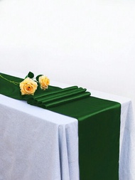 1入綠色絲綢緞桌旗/浪漫桌布，是派對、訂婚、生日、旅店和家居等慶祝場合的完美裝飾品
