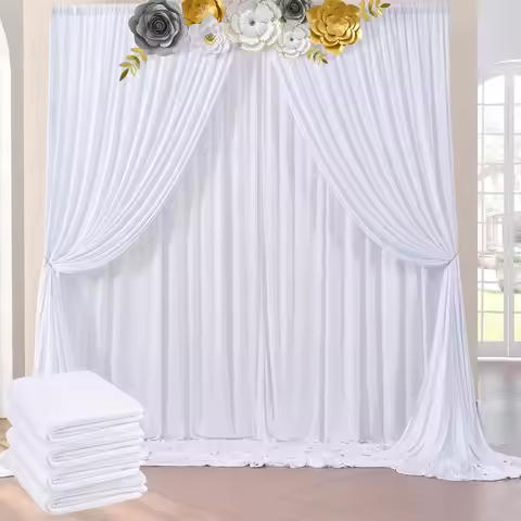 20x10 ft Wrinkle Free White Backdrop Curtains for Parties, Polyester Photo Backdrop Drapes 4 Panels 
