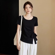 92% Cotton 8% Spandex - Plus Size Women's Summer T-Shirt with Square Neck