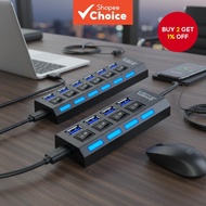 7 Ports USB 2.0 Hub, 480Mbps Transfer, Individual On/Off Switches