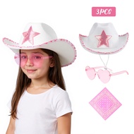 Girls' Western Cowgirl Outfit Hat, Glasses, and Scarf 3-Piece Set, perfect for Party and Halloween C