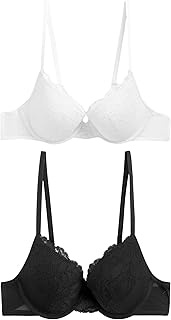 2 Pack Push Up Lace Bra with Insert, black/white, 30B