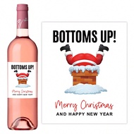 6pcs Bottoms Up Santa Christmas Wine Bottle Labels, Funny Novelty Wine Bottle Stickers Joke Humour N