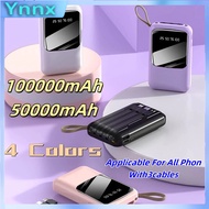 【100% Ori】Powerbank 100000mah 20000mah with 3 Cable Small Powerbank mini Type C Micro IP Kecil Pawer