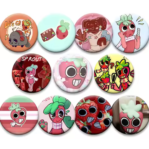 Round Tinplate Badge Cartoon Character Funny Meme Brooches Horror Game Dandys World Sprout Anime But