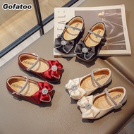 GOFATOO รองเท้าเด็กผญ รองเท้าหนังเด็กผู้หญิง ใหม่ รองเท้าพื้นนุ่มสำหรับเด็ก รองเท้าโบว์เจ้าหญิง รองเท้าถั่วสาวน้อย