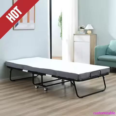 2025 Hot Rollaway Bed, Folding Bed With 4"Mattress,Portable Foldable Guest Bed With Sturdy Metal Fra
